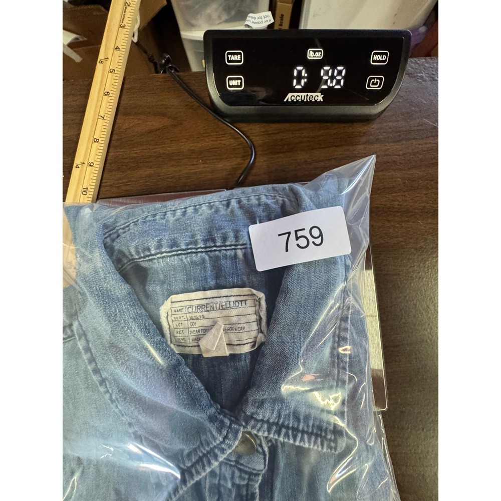 Current Elliott Denim Shirt Womens Blue Lt Wash Button Down Western Distressed - Picture 12 of 12